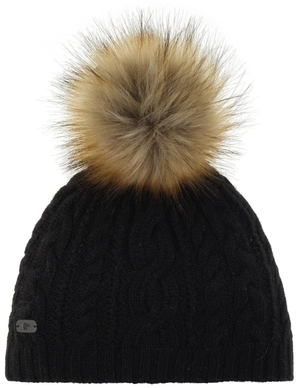 8678 Lou Lux One Size Black Winter Hat with Light Brown Pompon